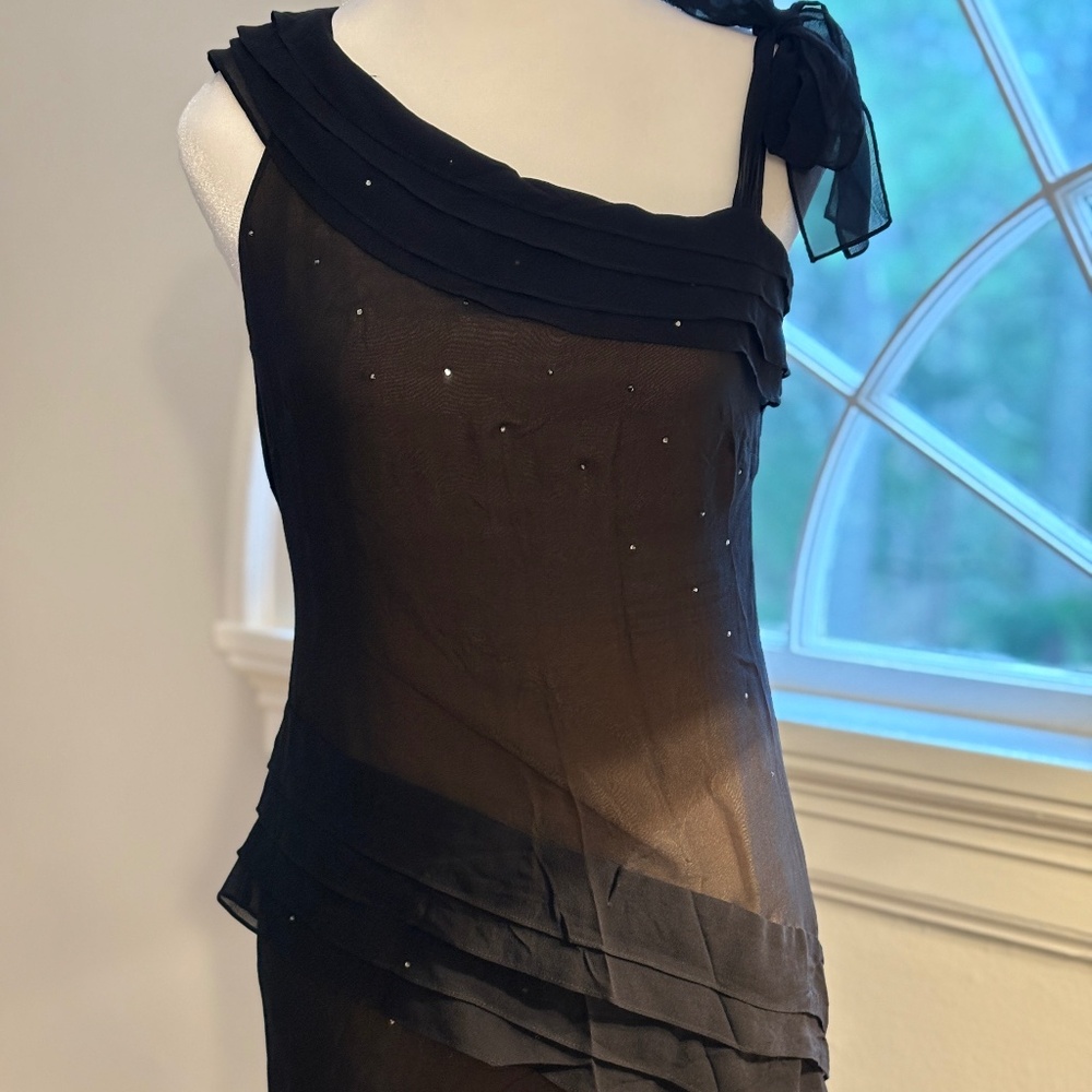 Elegant Luxurious Silk Gown Scattered Sequins Black with Beige Lining 50" Long